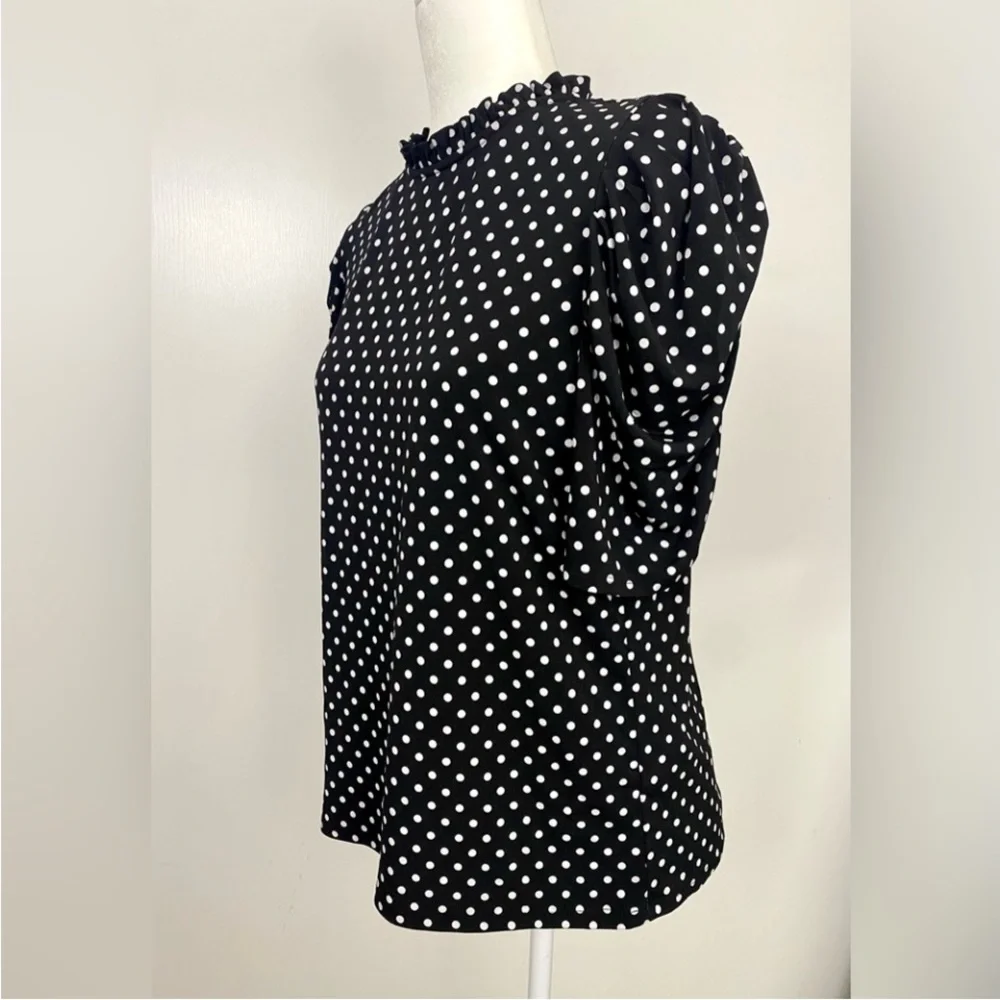 CeCe Black and White Polka Dot Puff Sleeve Blouse - Picture 3 of 6
